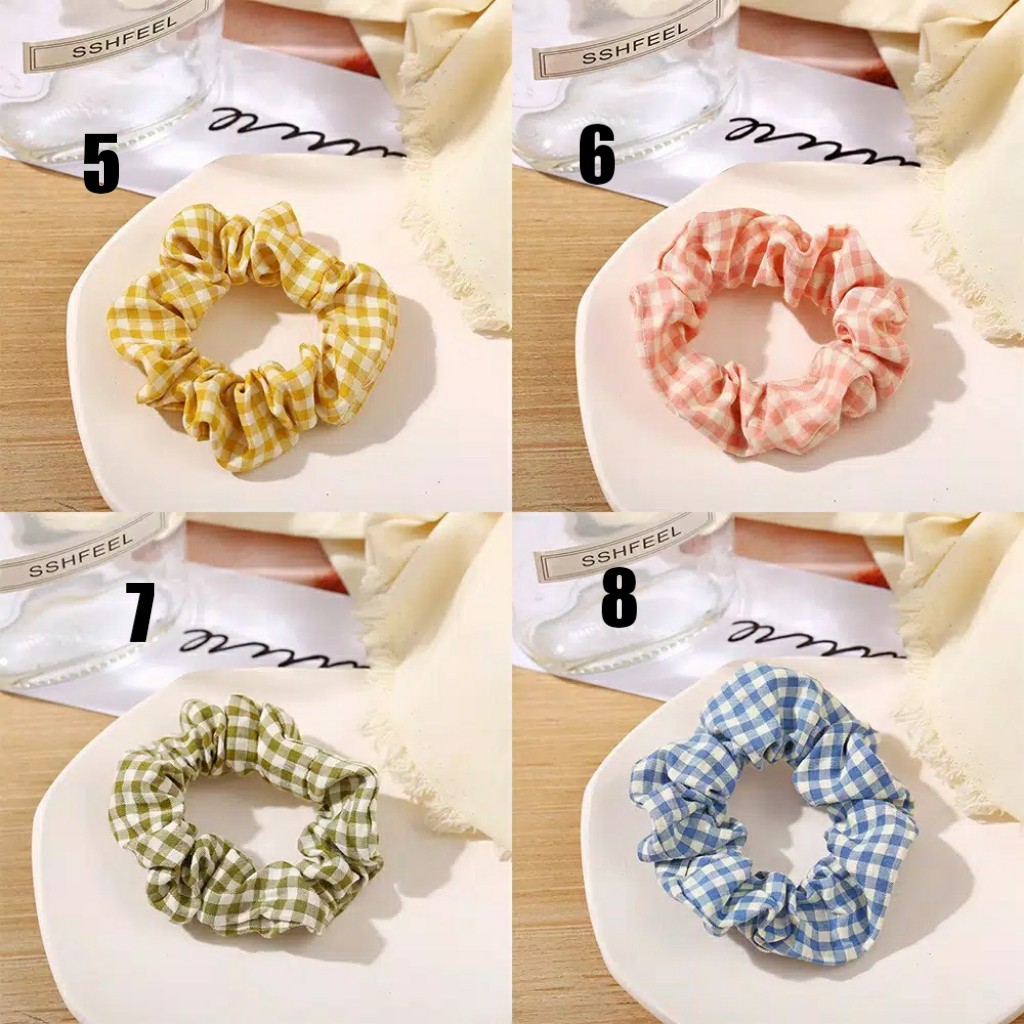 (COD) Ikat Rambut 1PCS Motif Garis Kotak Scrunchie Karet Rambut Korea ❤️❤️MALLSHOPPING❤️❤️