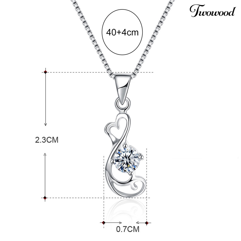 Twowood SILVERHOO Women Necklace Heart Shape Cubic Zirconia 925 Silver Hollow Out Pendant Long Lasting Clavicle Chain for Wedding