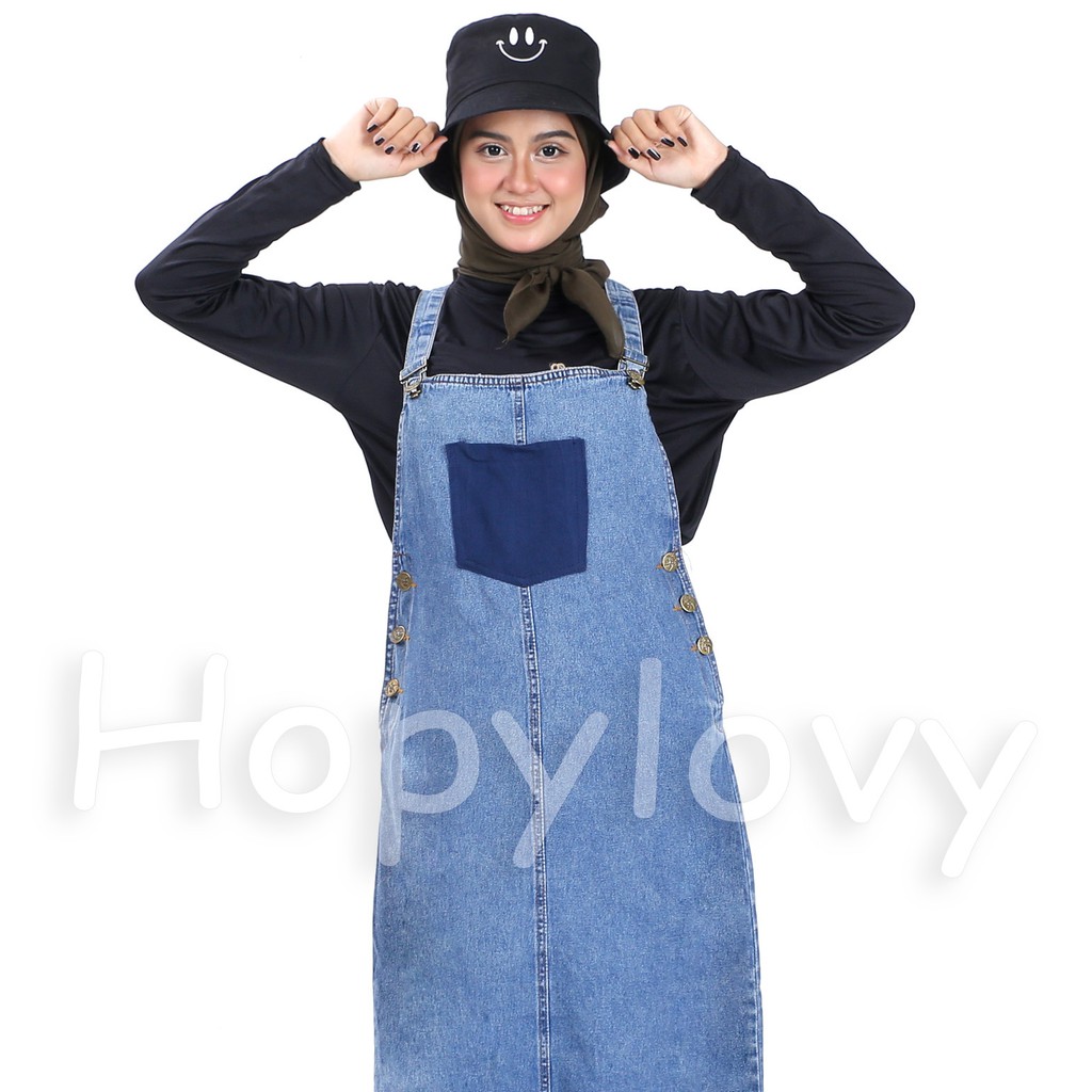 HOPYLOVY ORIGINAL Overall Jeans Wanita Snow Acid Rawis Riu