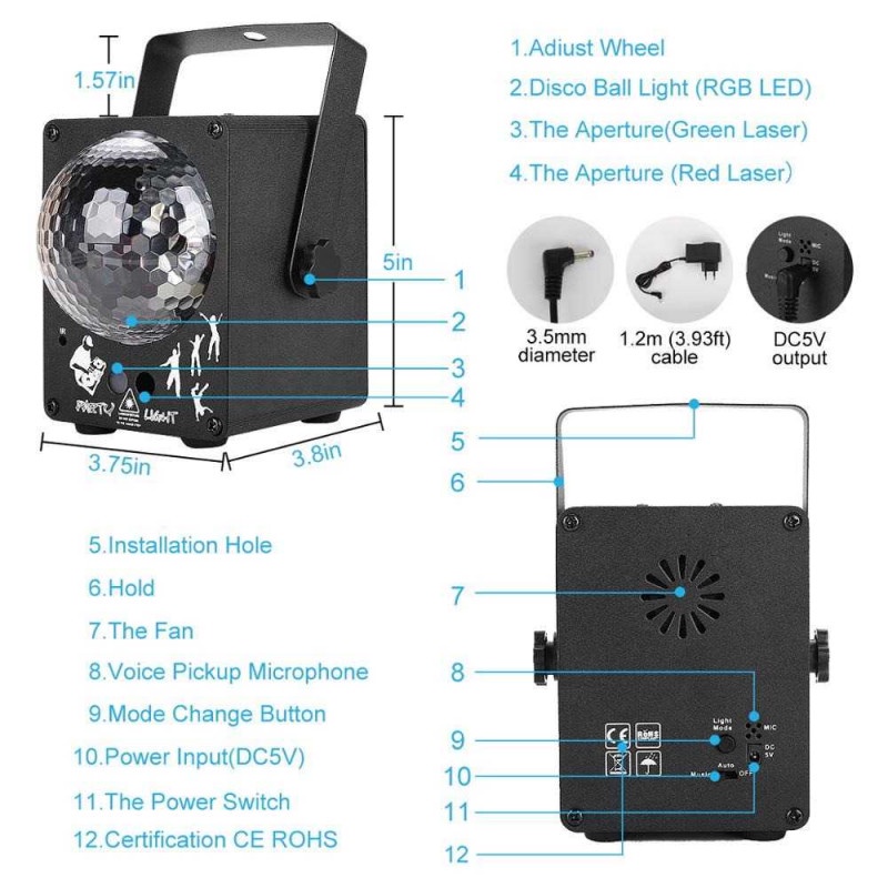 Lampu Proyektor Laser LED Disco DJ Club Light RGB 60 Patterns Remote