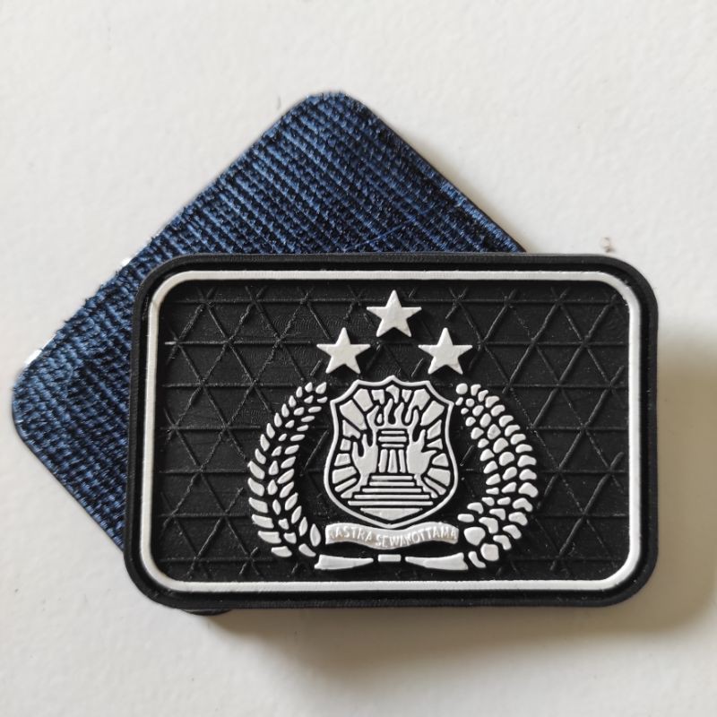 PATCH RUBBER LOGO POLRI POLISI KOTAK PUTIH/TEMPELAN EMBLEM KARET VELCRO