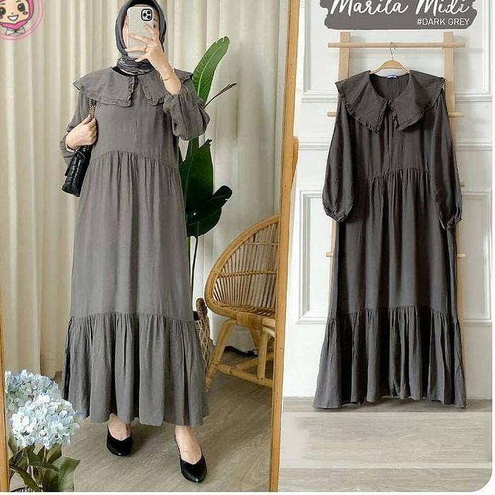 ● MARITA TUNIK MIDI DRESS POLOS / MASITA MIDI DRESS MUSLIM / MIDI DRESS CREPE PREMIUM | FASHION MUSL
