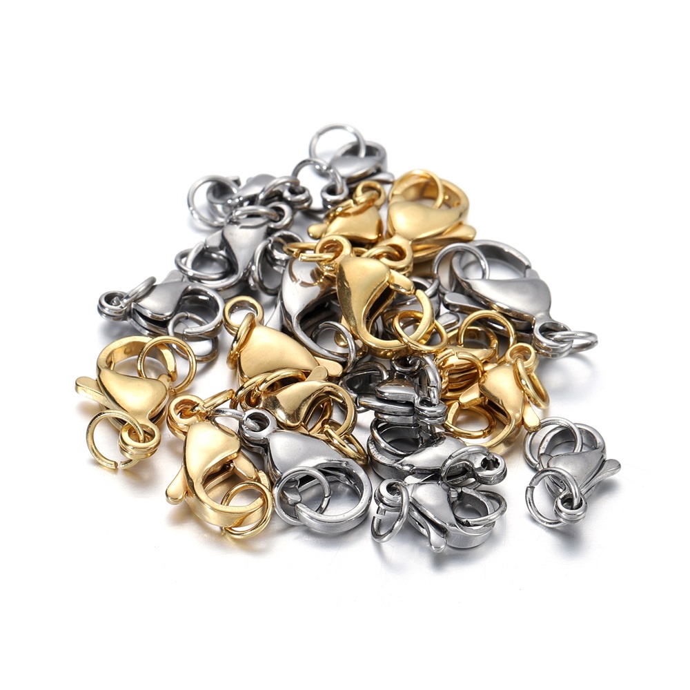 30pcs Stainless steel Kokot udang Emas/ Perak kait udang Berisi cincin penghubung