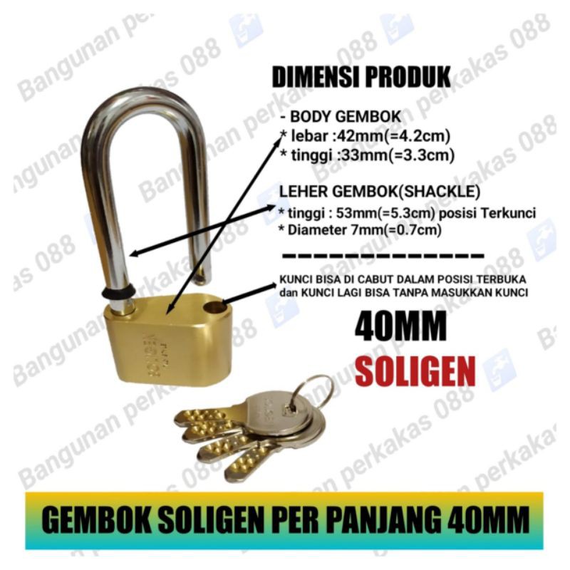 SOLIGEN Gembok PER PANJANG 40mm 50mm 60mm Computer Key - Gembok Pagar-GEMBOK MOTOR Dll