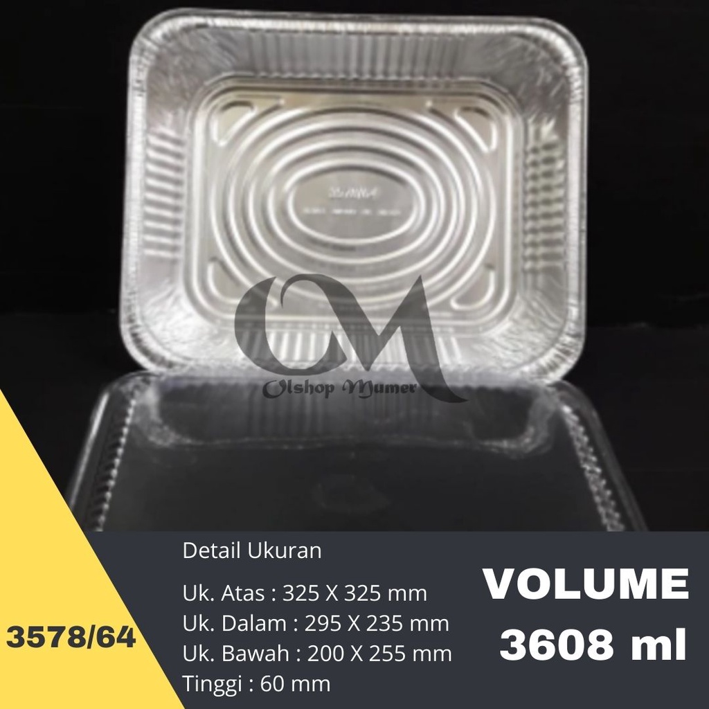 Alumunium Foil Kotak 3578/64 + Tutup | Aluminium Foil Nampan Kotak Besar P-3400/OX-3608 | Cup Wadah 