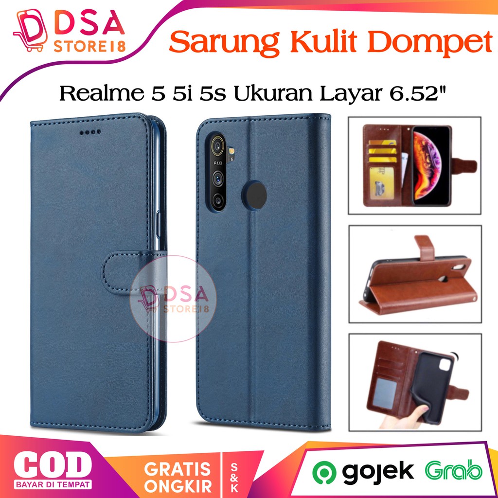 Case Realme 5i / Casing Realme 5 / 5S Leather Case Flip Cover Wallet Dompet Hp Casing Kulit