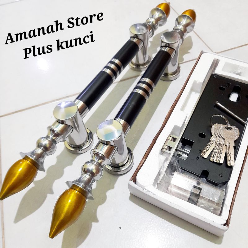 Handle pintu rumah monas 1 set kunci 45cm / Gagang Pintu Rumah stainless Unik