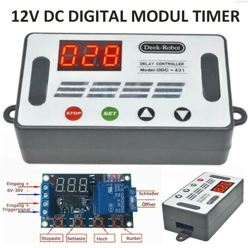 Timer Delay Relay Digital Tube Time Switch Control OFF ON Programable PLC 12V DC 4 Button 3 Display