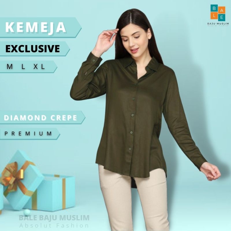 Kemeja Wanita Lengan Panjang Polos Basic Kemeja Atasan Kemeja Wanita Hijau Army Baju Kemeja Wanita T