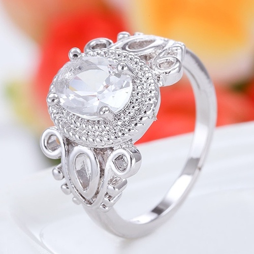 Hu Hu Hu Hu Hu Alat Bantu Pasang Kacamata♡ Cincin Lapis Emas Putih 18K Dengan Batu Zircon Oval Untuk Wanita