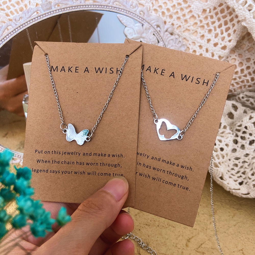 2Pcs/set Fashion Couple Butterfly Necklace Bracelet Heart-shaped Stainless Steel Necklaces Jewelry Accessories Gift