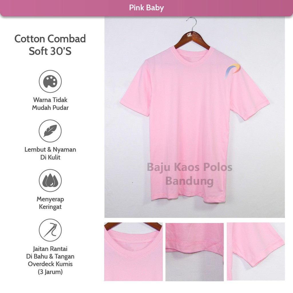 Kaos Polos Pink Muda Ringspun Cotton Combed 30s Terima Sablon
