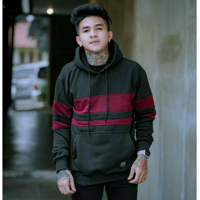 Sweater Hoodie Hitam Merah Jaket Polos Pria