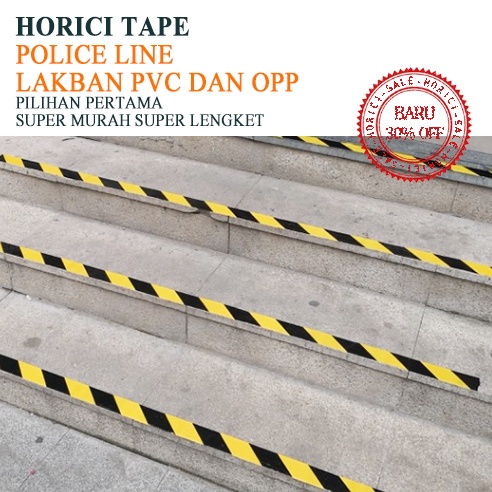 Warning tape merek Horici/OPP PVC Police Line tape Barricade tape 45mm X 30m+2m Marking Floor Isolasi