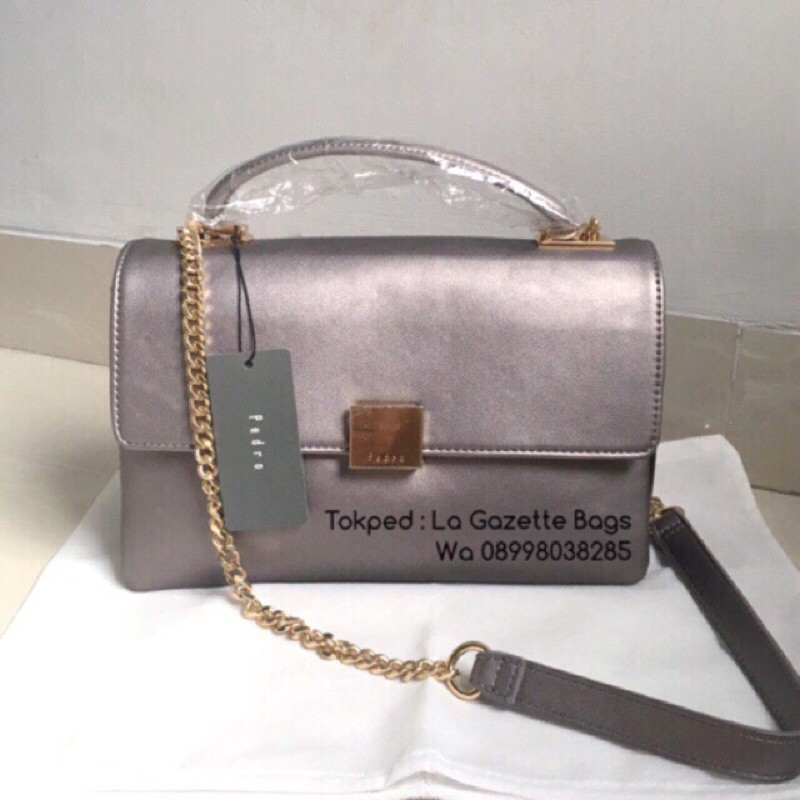 P001 tas pedro ori original murah flap silver counter
