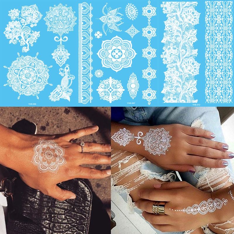 Stiker Henna Tatto Motif Henna Temporer Mahendi Instan Decal Putih White