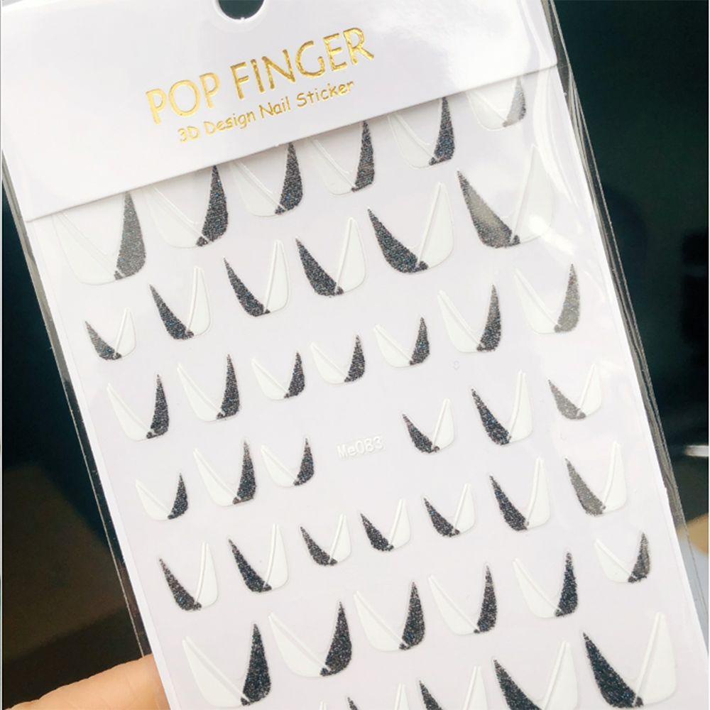 Agustina French Tips Stiker Kuku Kreatif Mode Geometri Mengkilap Glitter French Line Nail Slider Gadis DIY Manicure Aksesoris Putih Sliders Decals