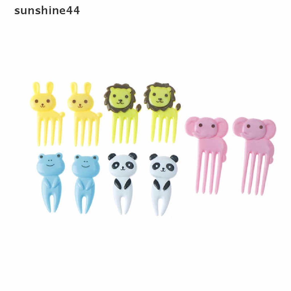 Sunshine 10pcs / set Garpu Buah Bentuk Binatang Kartun Untuk Anak