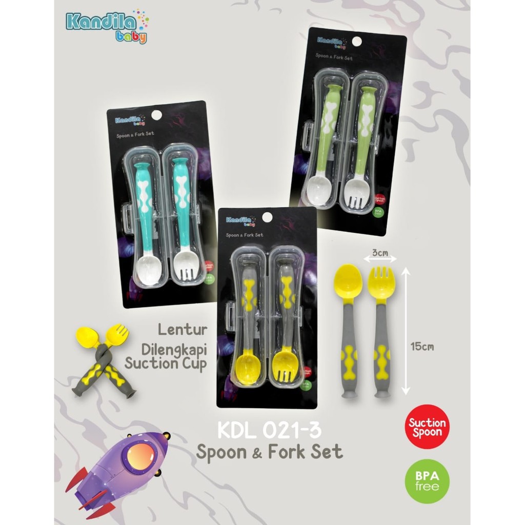 Kandila Twisting Spoon &amp; Fork (KDL021-3) with Suction Cup (Perekat)