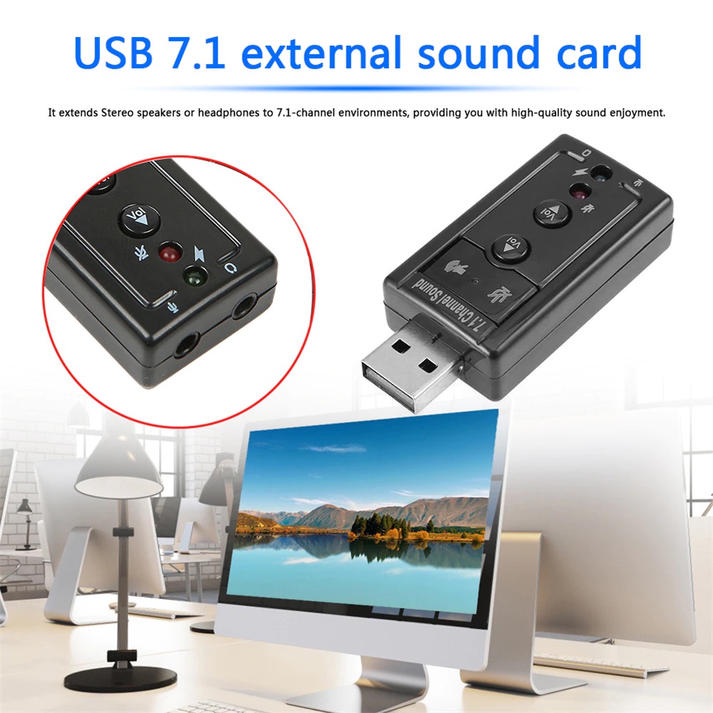 Sound Card Adapter USB 7.1Channel External 7.1 Channel Soundcard Audio