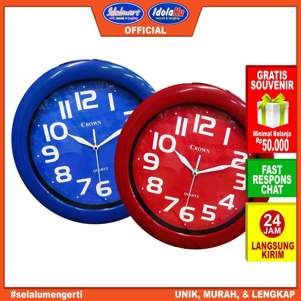 IDOLMART Jam Dinding CROWN 3401 Color Diameter 30cm Jam Dinding Basic Warna Idolmart Surabaya