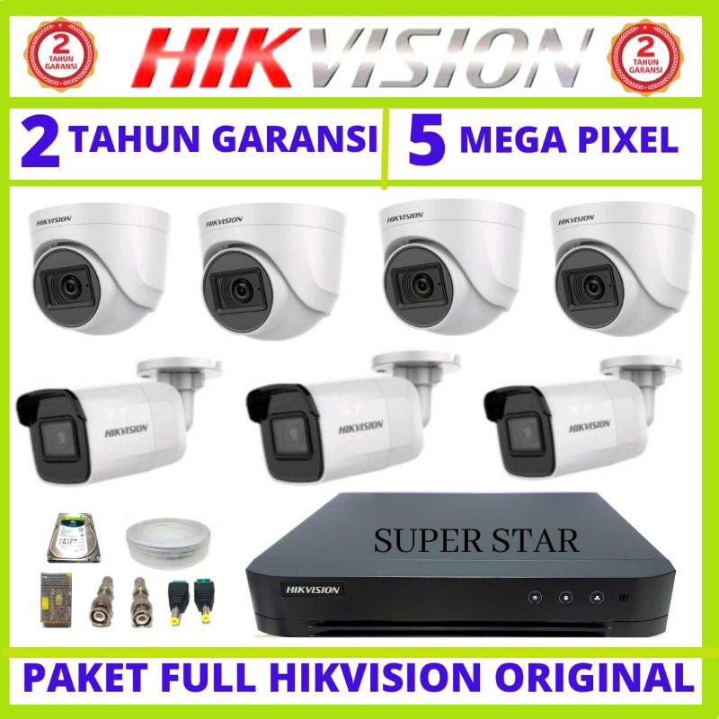 PAKET CCTV HIKVISION 5MP 8 CHANNEL 7 KAMERA AUDIO SERIES BISA MEREKAM SUARA DAN VIDEO