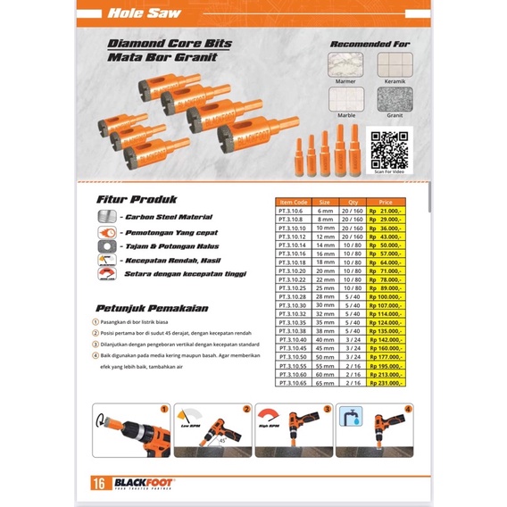 BLACKFOOT Mata Bor Granit - Diamond Core Drill - Mata bor kaca