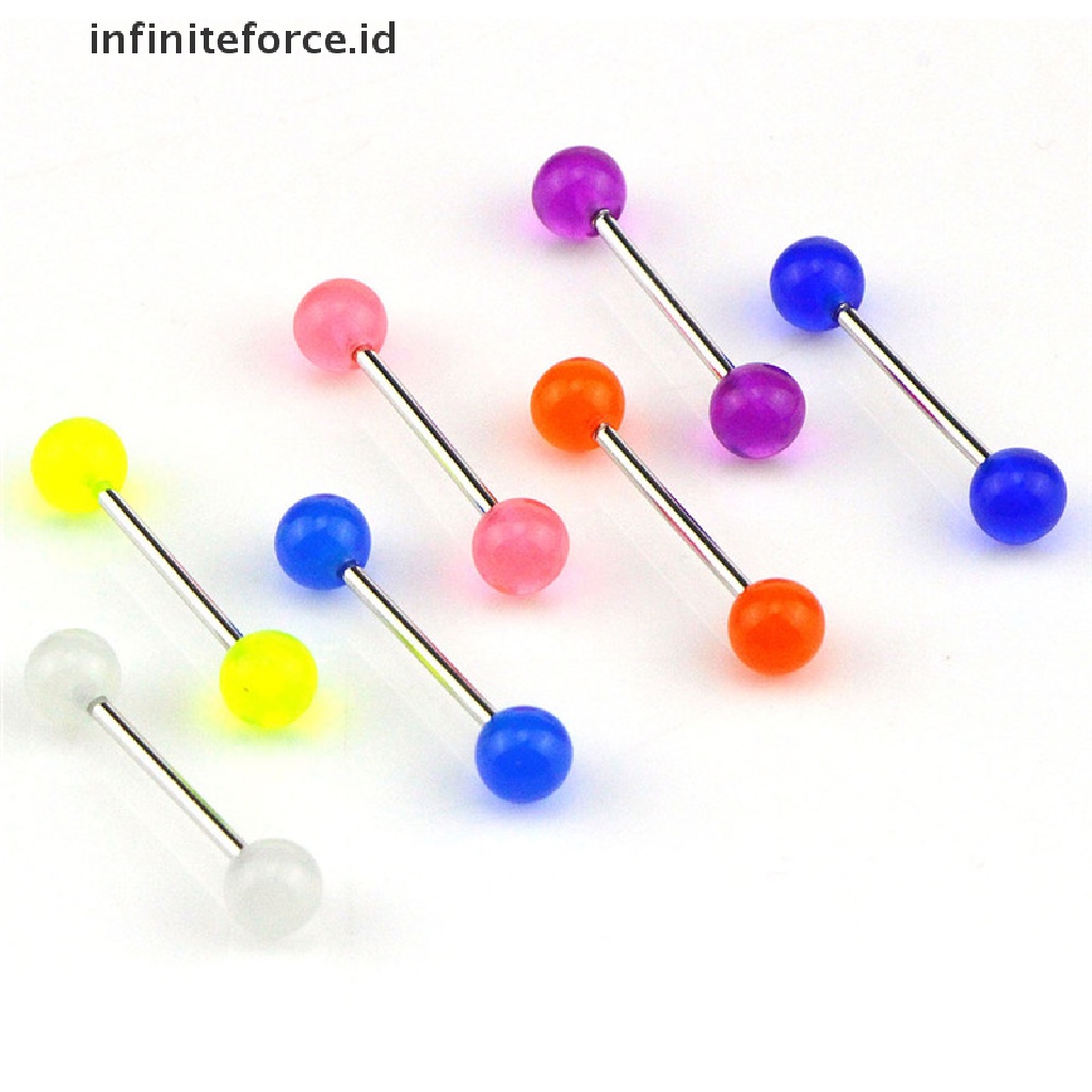 Infiniteforce.id 7pcs / Set Anting Tindik Lidah / Tubuh Bentuk Barbel Glow In The Dark