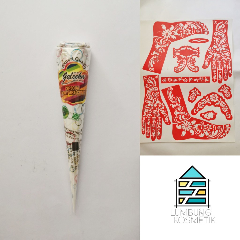 Paket Henna Putih + Cetakan Sticker Hena Golecha White Pengantin Ecer Original