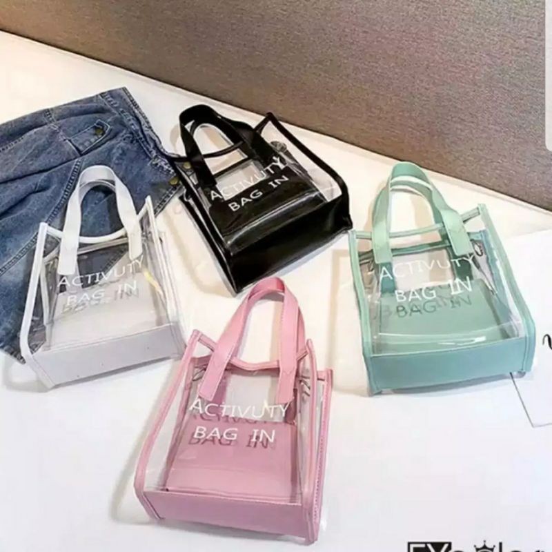 dem_sare / DS1063 - Tas Transparan Fashion Wanita PVC 2in1 Activuty Bags Promo Tas Selempang Wanita