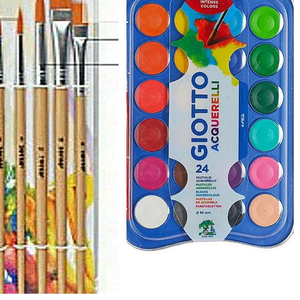 

✿ PAKET KOMPLIT CAT AIR UTK ANAK 24 WARNA DAN 6 UKURAN KUAS WATERCOLOR - 23mm ✦