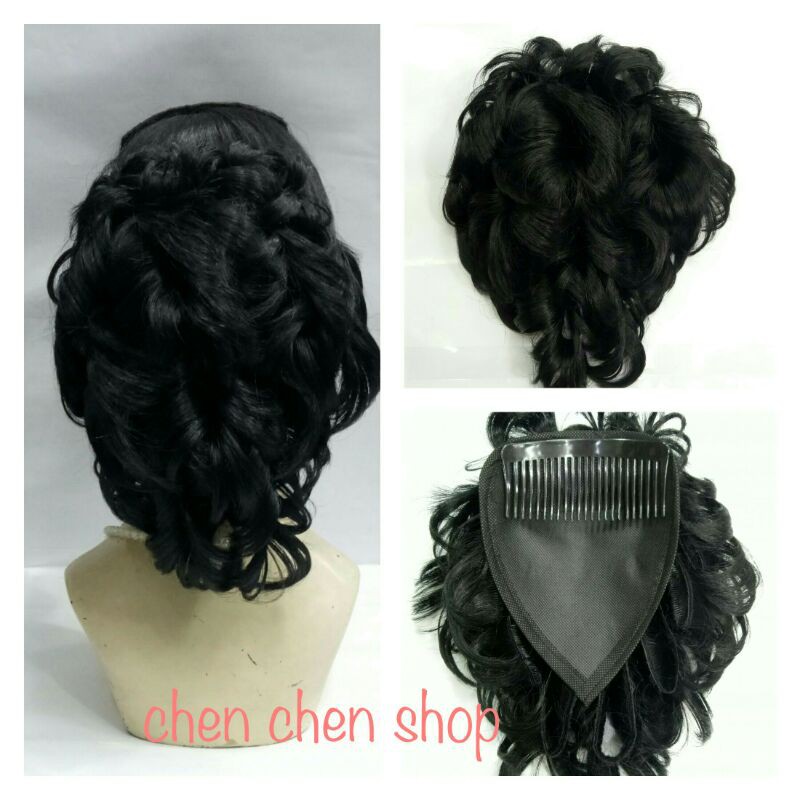 Sanggul sirkam/konde sirkam acak/keriting tanggung hitam