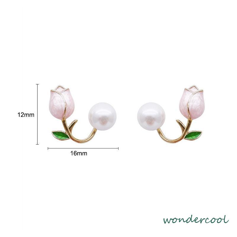 Hiasan Mutiara Imitasi Bunga Tulip Temperamen Anting Modis Manis-Won