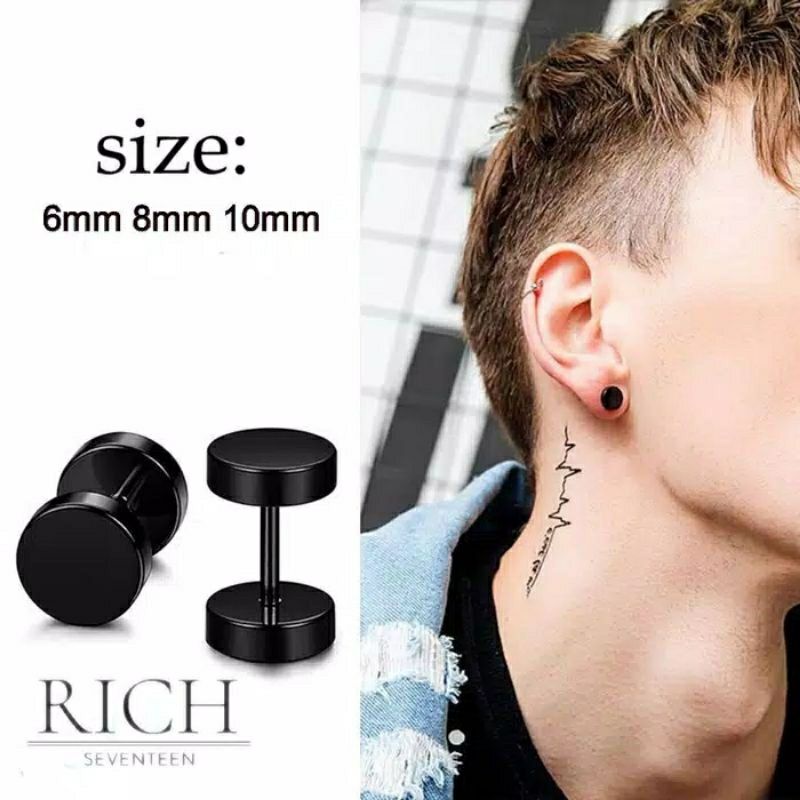 Anting Roda Titanium Black Pria wanita Impor Titanium Anti karat Bestseller Anting Roda Hitam