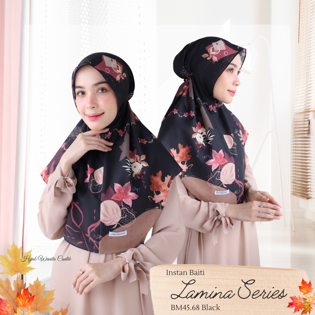 Hijabwanitacantik - Instan Baiti Lamina Series BM45.68 Black | Hijab Instan Bergo | Jilbab Instan Motif Printing Premium