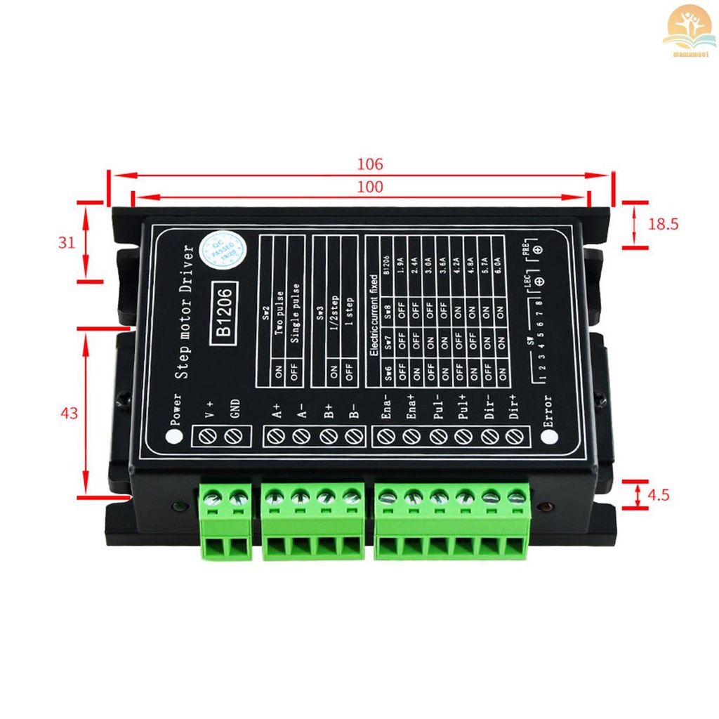 B1206 Full/Half Step Driver 2-Phase Stepper Motor Driver Driving Voltage 20V-120VDC Current 6A