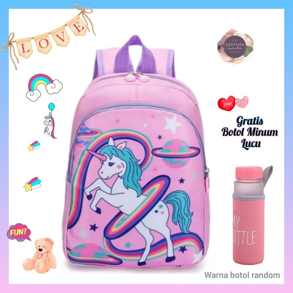 Tas Ransel Sekolah Anak Sd Paud Tk Model U NIQron Gratis Botol Minum Lucu