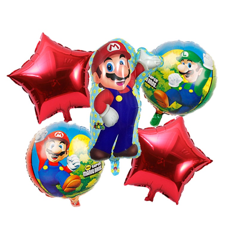 5pcs / lot Balon Aluminum Foil Desain Super Mario Luigi Untuk Dekorasi / Hadiah / Mainan Bayi