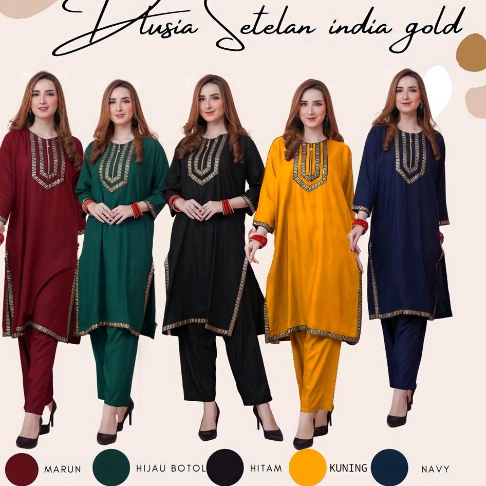 BARU P8936 DASTER ARAB DLUSIA SETELAN INDIA GOLD BY DLUSIA ORI - SETCEL HOME DRESS - SETELAN BAJU DA
