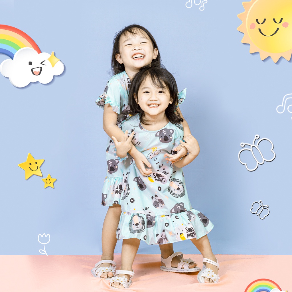 DASTER DRESS SMILEE SERENA PELANGI RAINBOW ANAK PEREMPUAN RENDA MOTIF ARAB SAFARI MINT 1-6 TAHUN / H