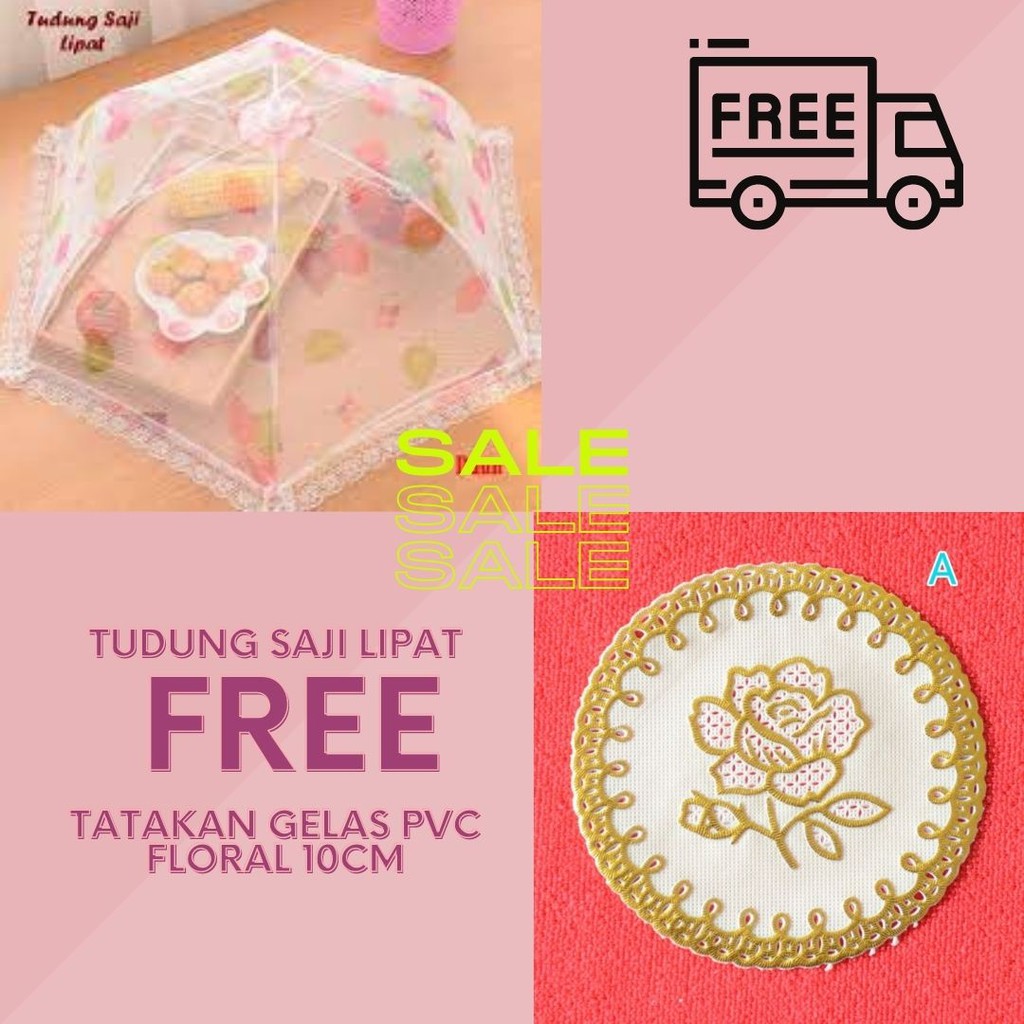 [FREE TATAKAN GELAS FLORAL] TUDUNG SAJI LIPAT TRANSPARANT TAHAN PANAS