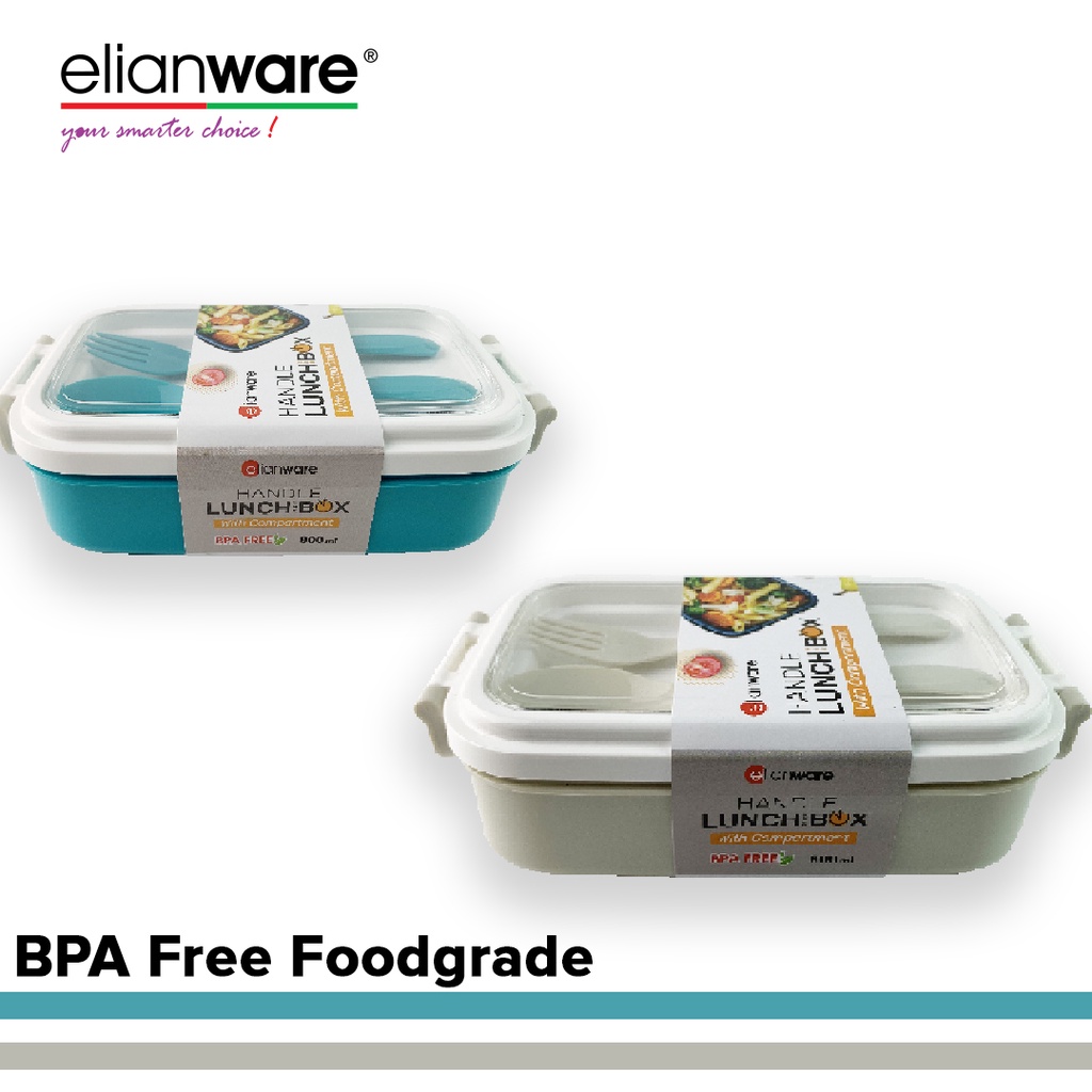Tempat makan 1 susun lunch box Elianware Bento Microwaveable Food Container dengan sendok dan garpu E-1236