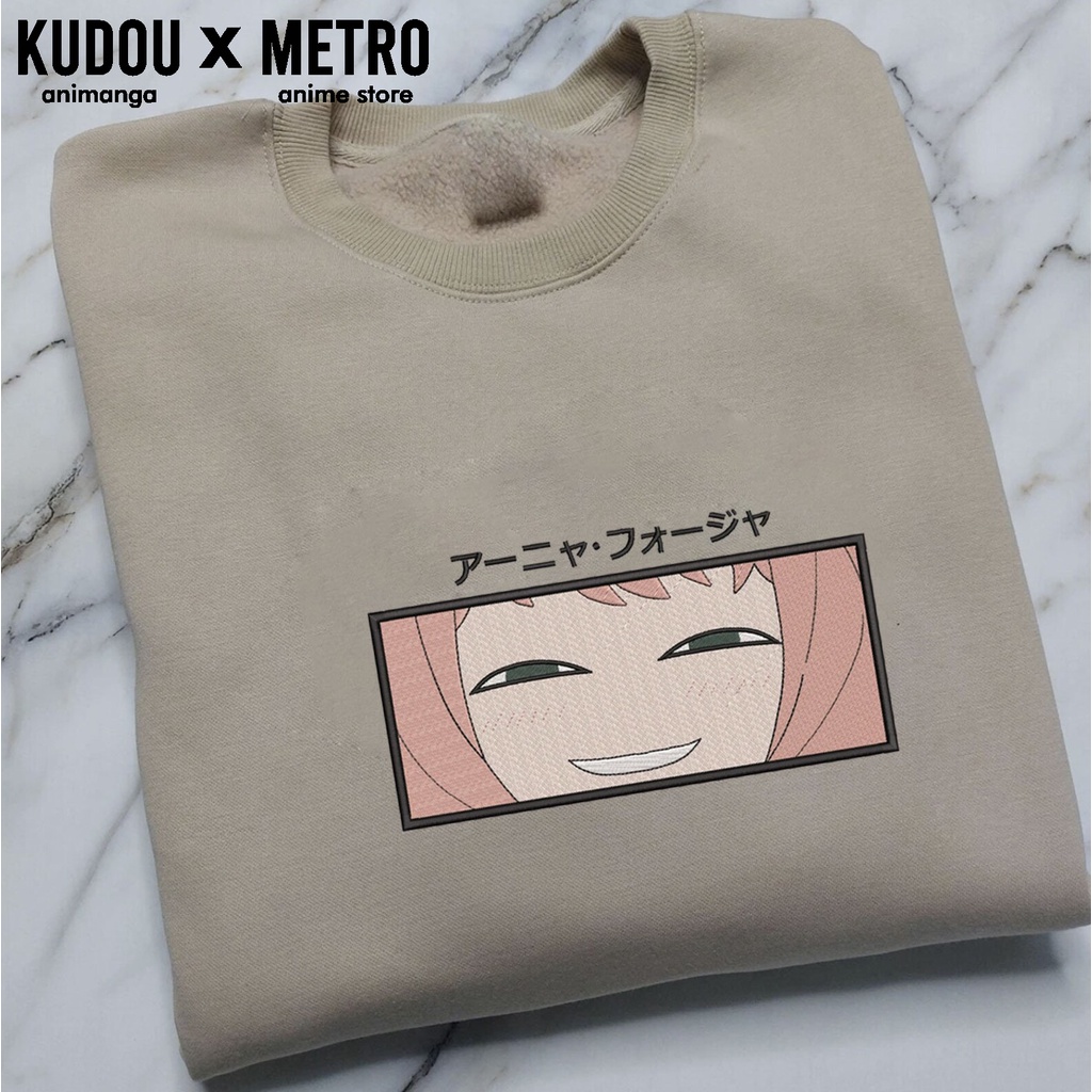 Crewneck Anya Smirk Embroidery Cream Anime Manga Spy X Family Premium Unisex