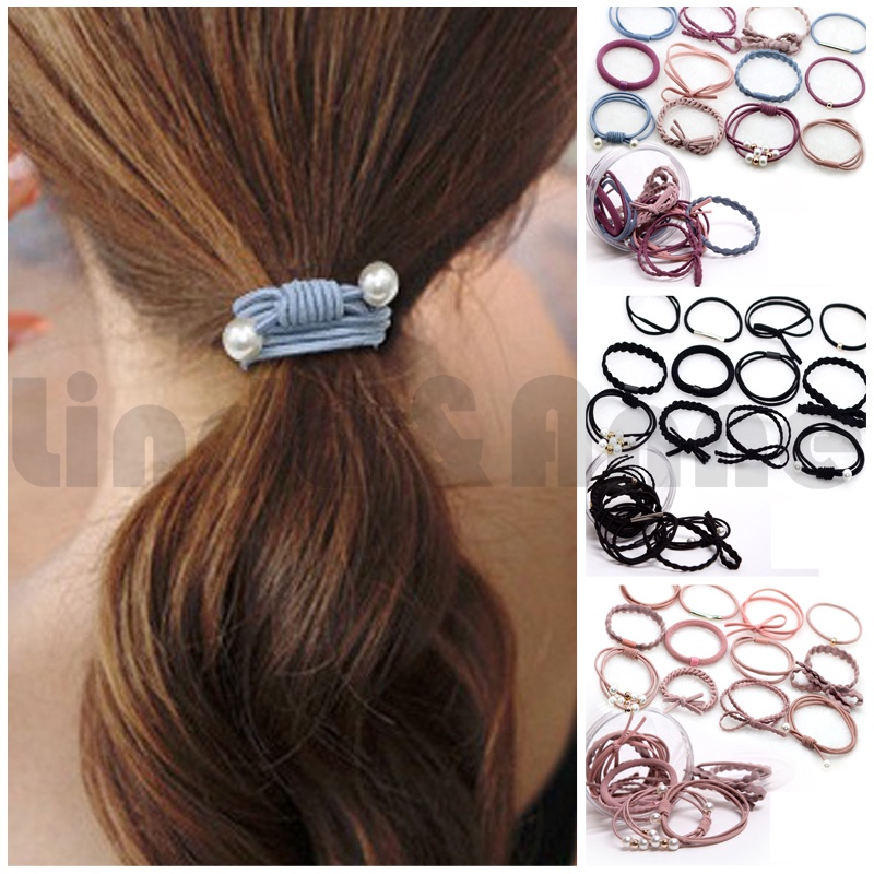 12 Pcs Ikat Rambut Karet Pearl Mutiara Pita Aksesoris Rambut Wanita /ikat rambut korea/crunchies ikat rambut