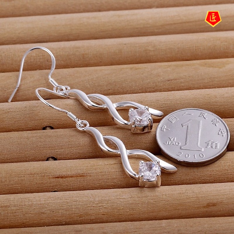 [Ready Stock]Fashion 925 Silver Tassel Twisted Diamond Earrings