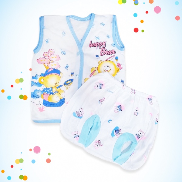 3 Pasang Setelan Baju Buntung dan Celana Pop Bayi Newborn Motif Karakter Lucu