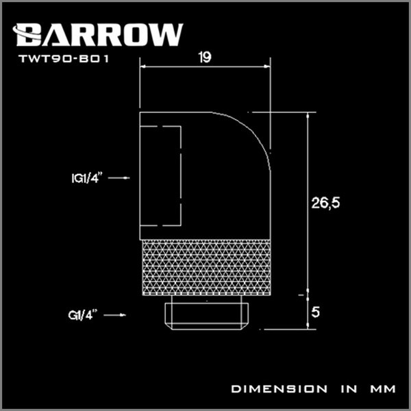 BARROW TWT90-V2.5 90° Rotary M-F G1/4 Fitting - Silver