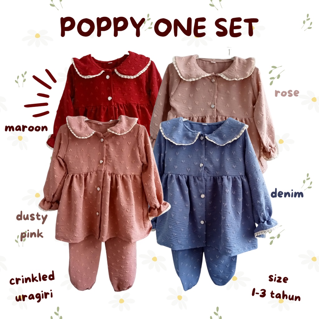 Setelan Baby Setelan anak perempuan Poppi/Bubble Gum One Set Crinkled Uragiri baju anak perempuan baju bayi perempuan setelan one set bayi rayon flowy  1 2 3 tahun