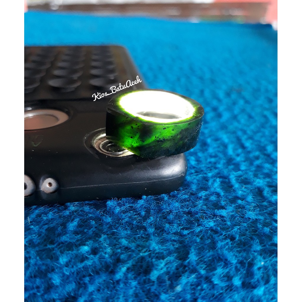 Cincin Batu Giok Hitam Black Jade Asli Aceh Original Cutting Petak Full Tembus