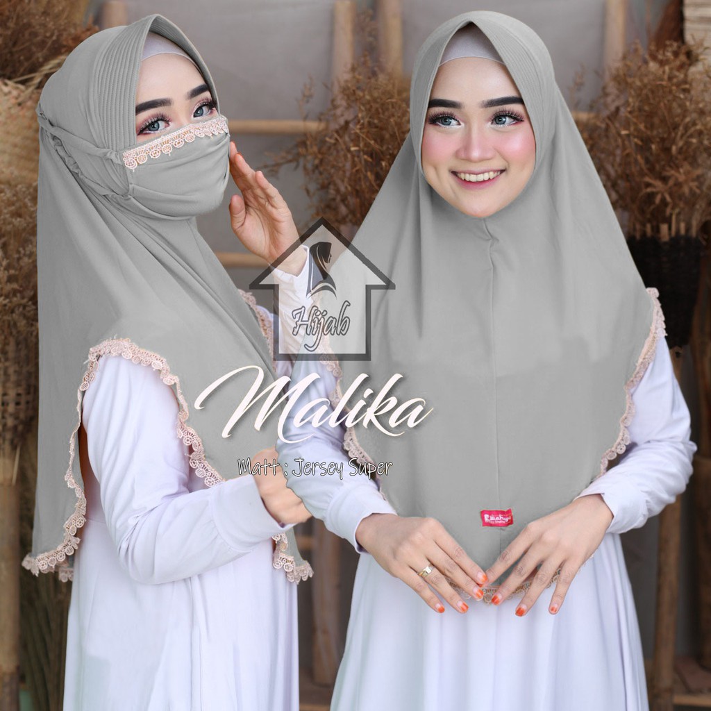GROSIR Jilbab Instan Terbaru Hijab Masker Jersey Premium  Kerudung Masker Renda Malika RUMAH HIJA'B-Abu Silver